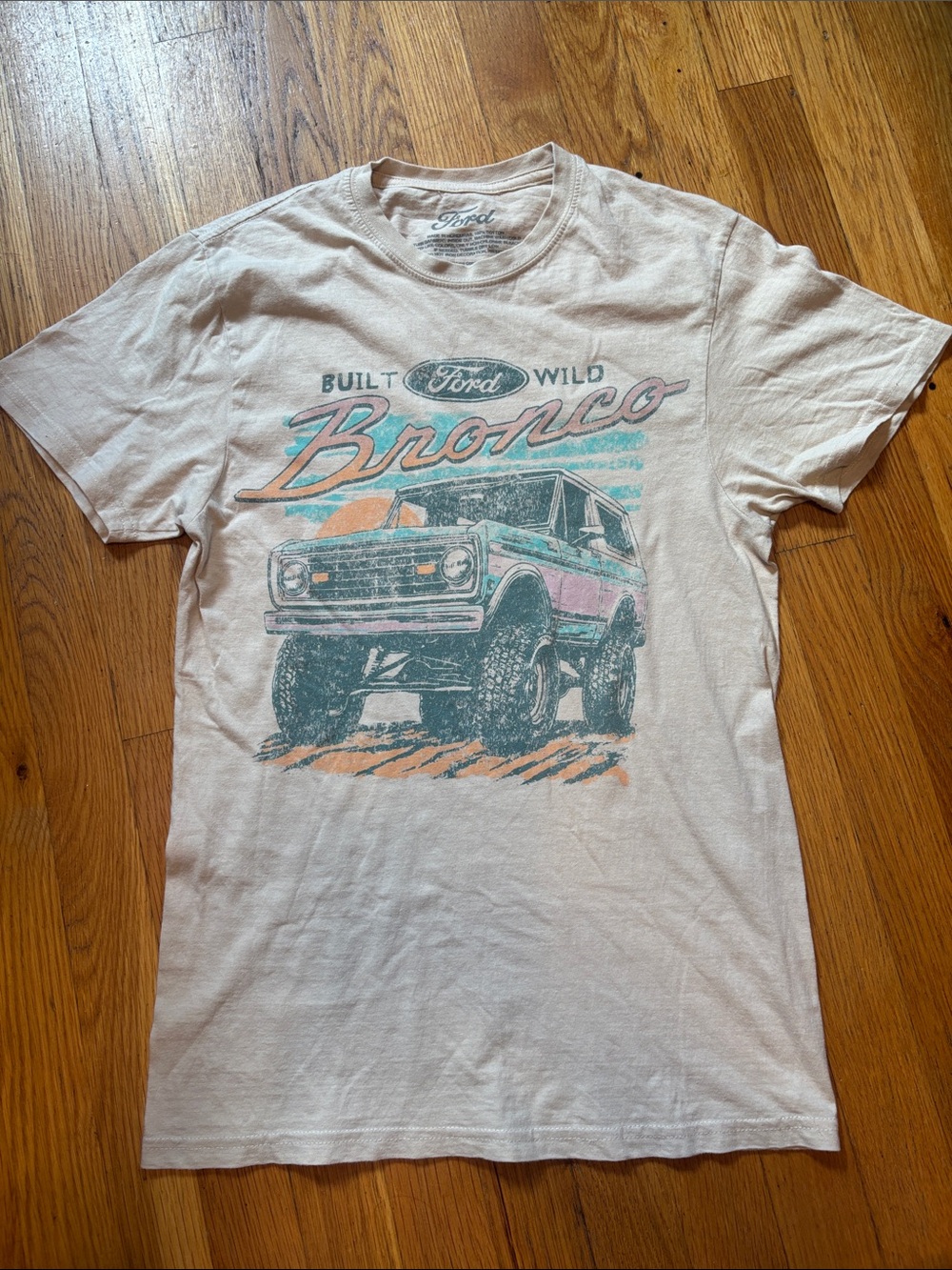 Ford Bronco Graphic Tee - Cream with Teal & Peach Accents